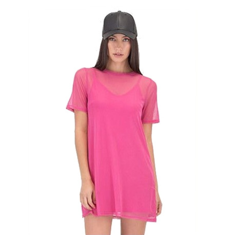 nwot pink mesh sheer mini dress size medium